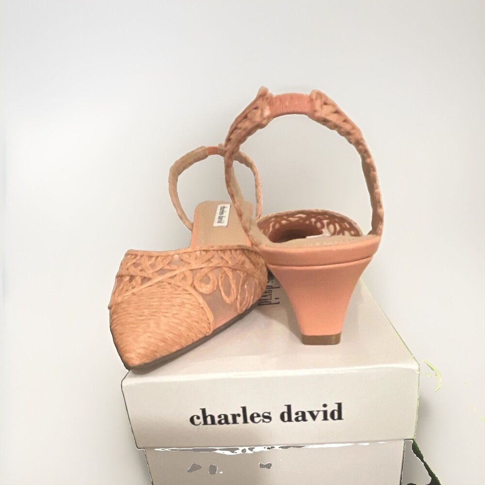 Charles David Womens Coral Raffia Pointed Toe Slingback Heels US 11 M MPN